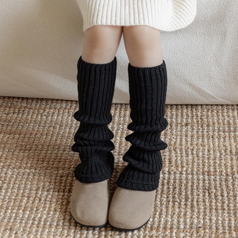 Misscucudog Girls  Retro Knit Leg Warmers - Autumn/Winter Solid Color Ruffle Stripes One Size чёрный