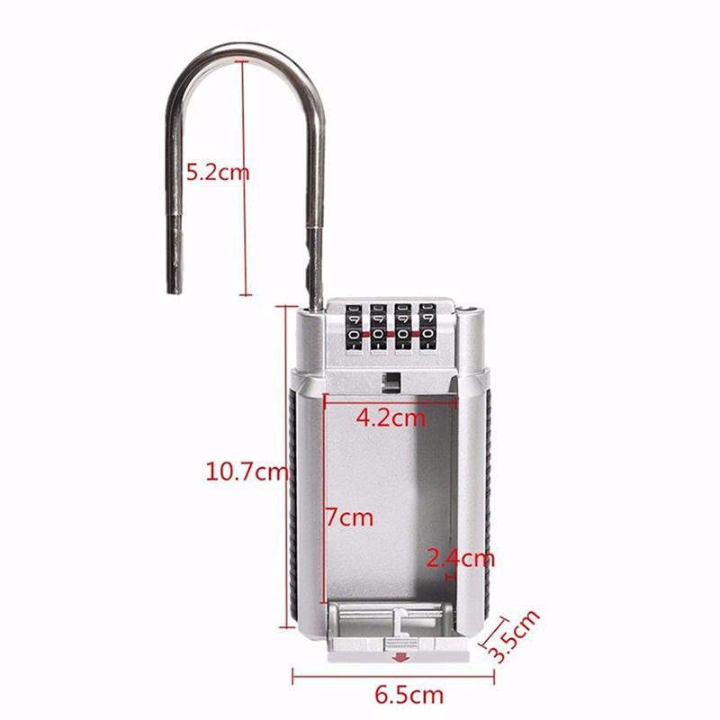 Key Storage Box Bin Secret Padlock with 4 Dials Resettable Password Combination Door Locker Hook Zinc Alloy Organizer Safe