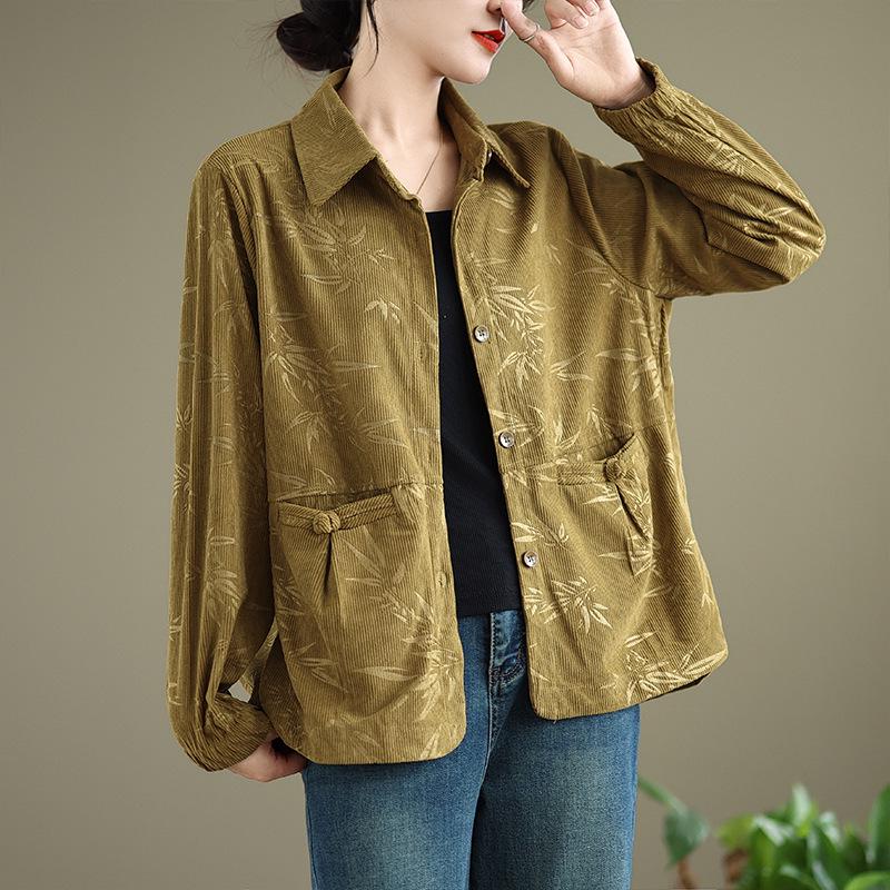 

2026 Retro Corduroy Cardigan for Petite Middle-Aged Women - Spring/Autumn Plus Size 2XL