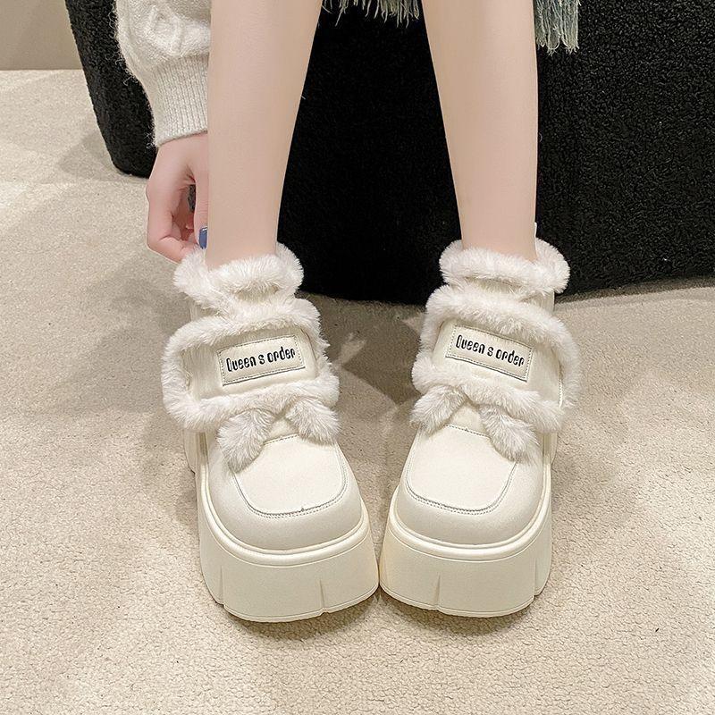 Thickened White Fluffy Snow Boots Women's Winter New Velcro Velvet Small Platform Cotton Shoes