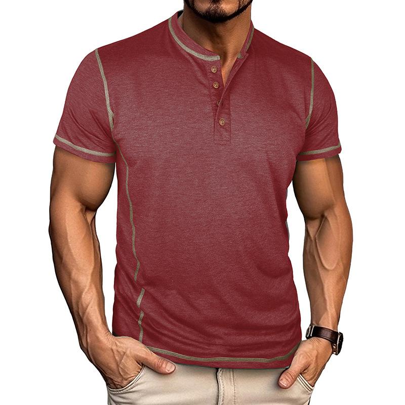 Men's Contrast Stitch Henley Neck Short Sleeve T-Shirt