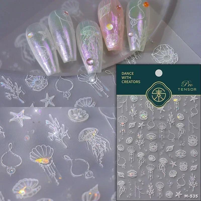 Laser Sliver Star Ocean Dolphin Whale Shoal of Fish Bubbles Sea Marine Organisms Nail Art Sticker Self Adhesive Manicure Decal