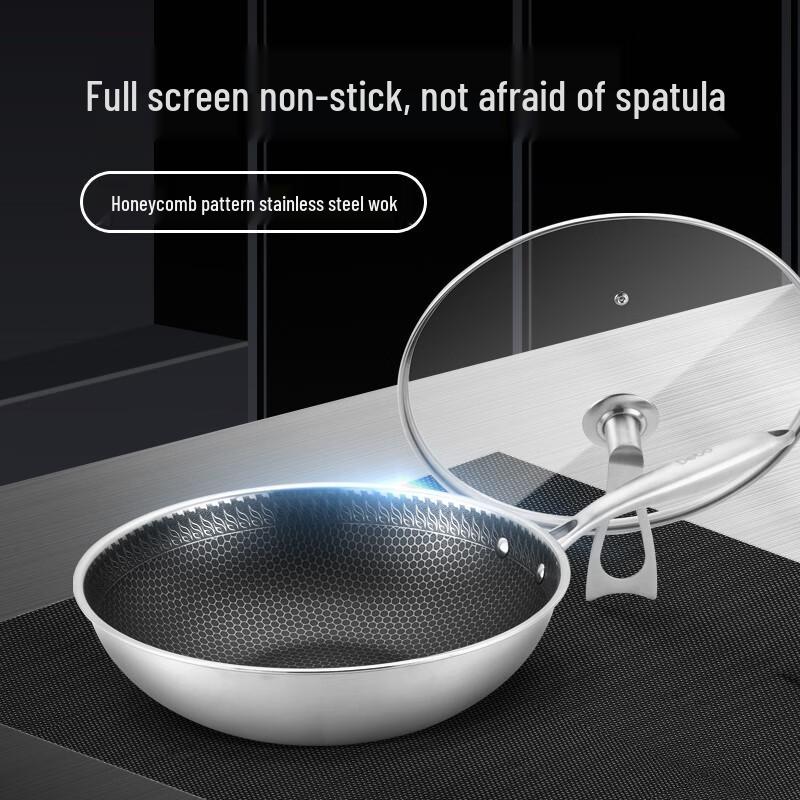 Debo 32cm 304 Stainless Steel Honeycomb Non-Stick Wok