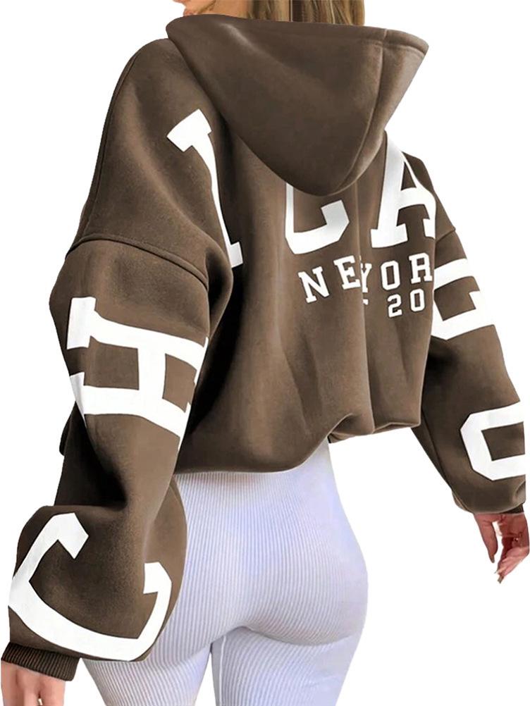 2024 European & American Style Letter Print Hooded Sweatshirt