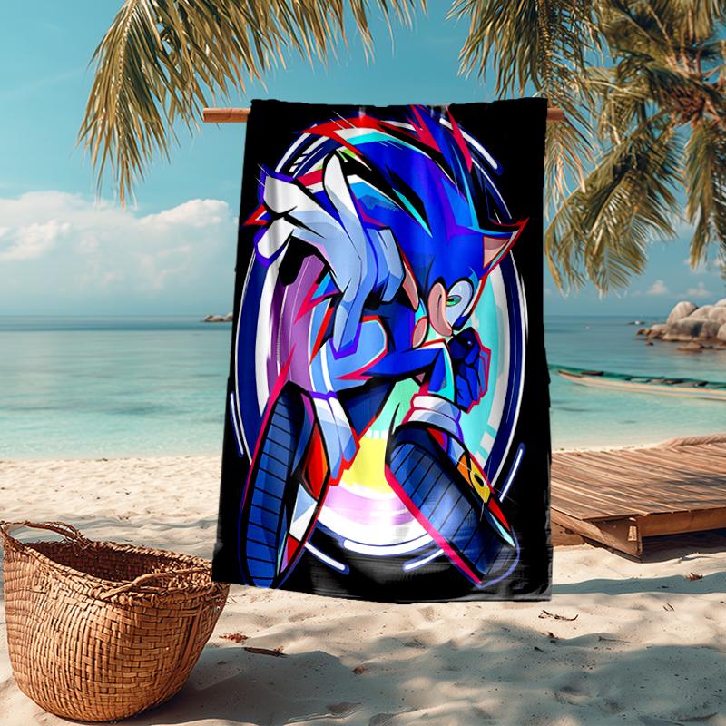 Ultra-Soft Beach Towel with Sonic Theme,Ideal for Pool - Camping, Diving - Perfect Travel Essential, Vibrant Beach Towel.