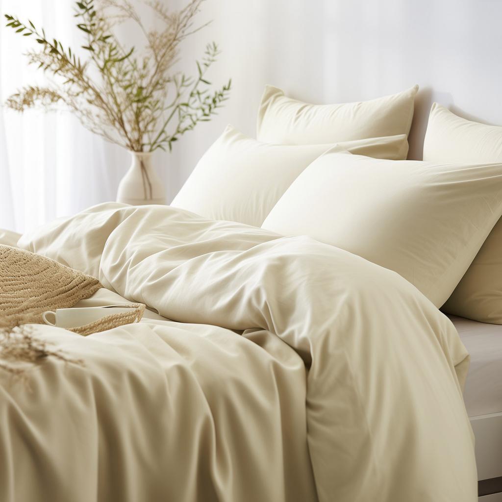 Cotton bedding 140x200 natural fabric satin weave smooth CREAM
