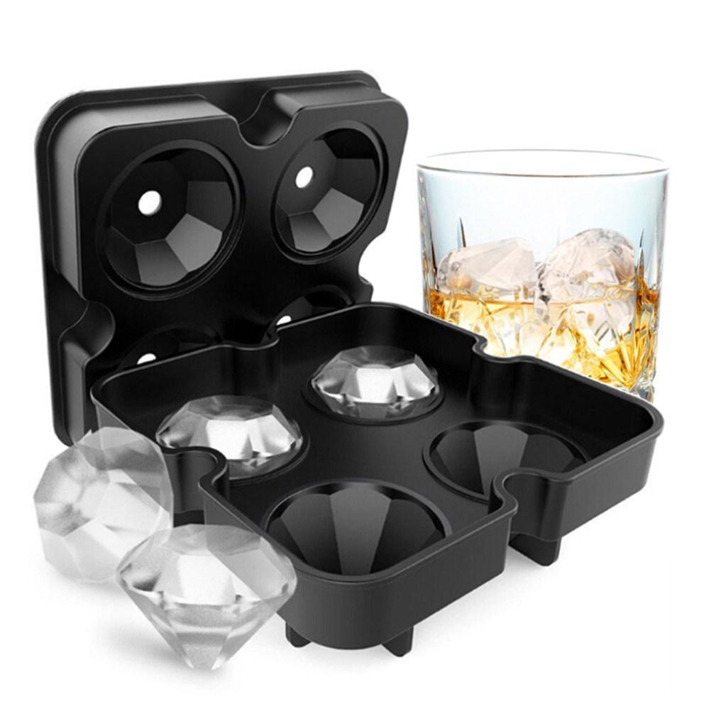4 Cavity Diamond Shape 3D Ice Cube Mold Black Silicone Chocolate Candy Cake Baking Mold Kitchen Tool Reusable Non Stick Easy