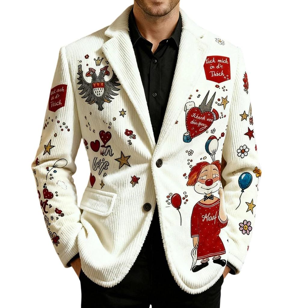 Men's Casual Trend Digital Print Corduroy Cardigan Suit Jacket