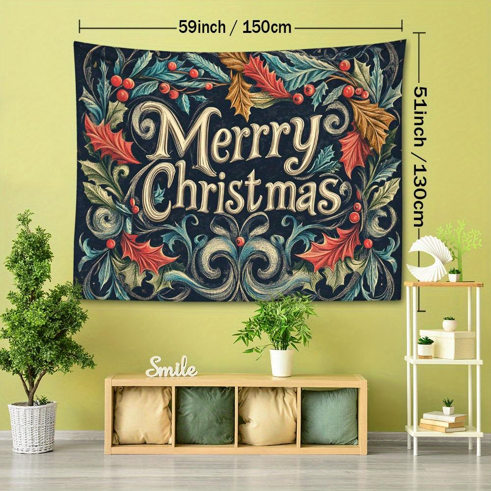 1pc Vintage Christmas Blessing Print Tapestry, Festive Atmosphere Wall Hanging Bohemian Home Decor for Living Room or Bedroom, Holiday Gift with Insta