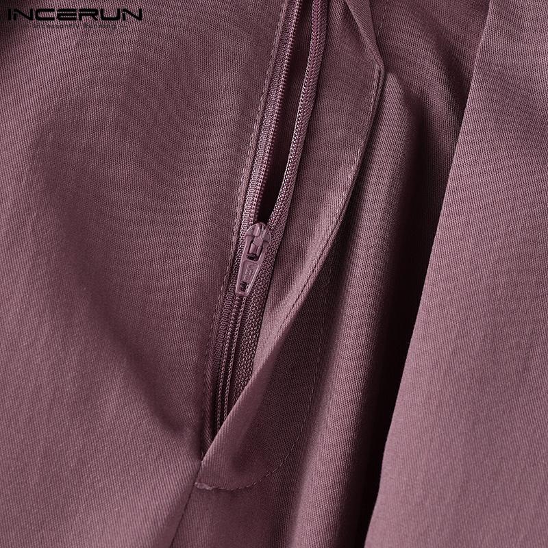 INCERUN Men Zip-up High Waist Pleating Casual Long Wide Legs Pants Trousers