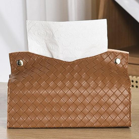 Tissue Box PU Leather Tissue Holder Smooth Dispensing Decorative Paper Towel Case Simple Style Organizer for Home Office Desktop
