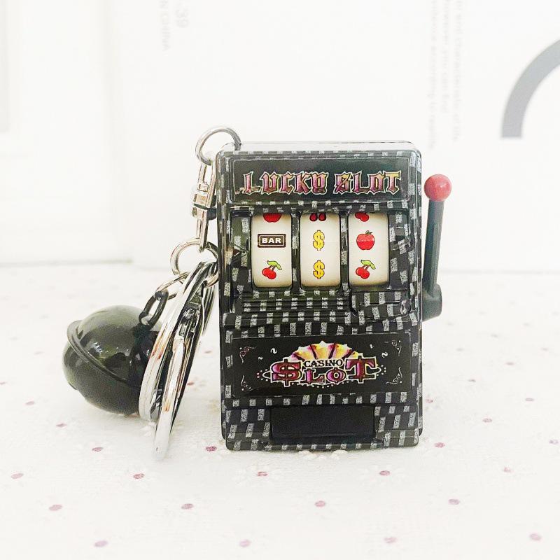 Mini Cartoon Fruit Slot Machine Keychain: Playable, Spinning, Rocking Toy Game