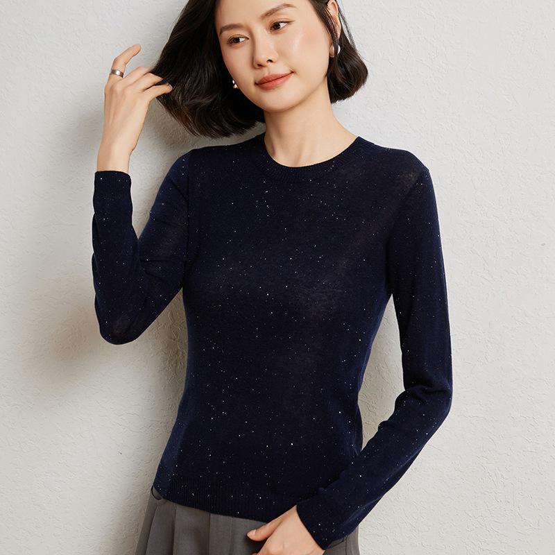 Women's Stylish Slim-Fit Cashmere Sweater with Sequin Inner Layer