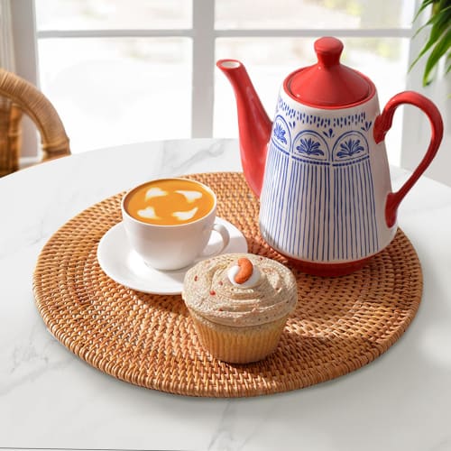 LANGYU Rattan Woven Trivet, Heat-Resistant, Natural Rattan Trivet, 25cm, 30cm, 35cm, Stylish, Round, Washable, Insulating, Handmade, Heat-Resistant, H