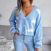 Women Autumn Winter Knitted Cardigan Long Sleeve V Neck Printed Single Breasted Sweater