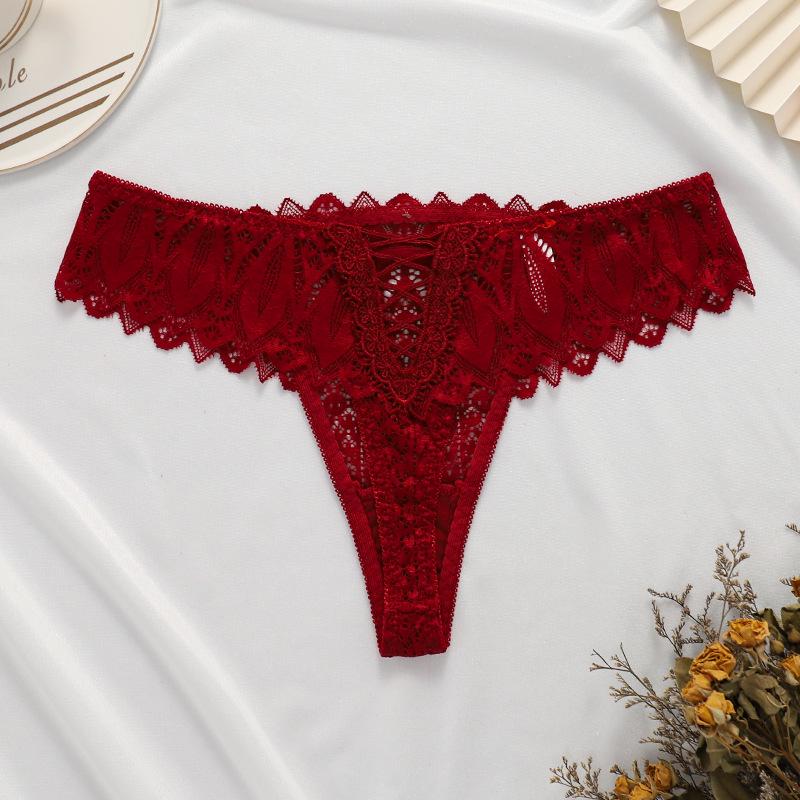 Lace Low-Rise Thong with Crossover Strap and Seamless Design