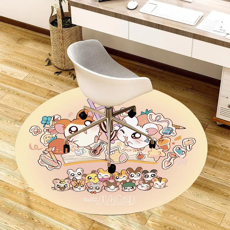 1pc Cute Hamster Characters Round carpet, Made of Polyester,Perfect for Decorating Office Chairs, Living Rooms,Vibrant Decorative Rug