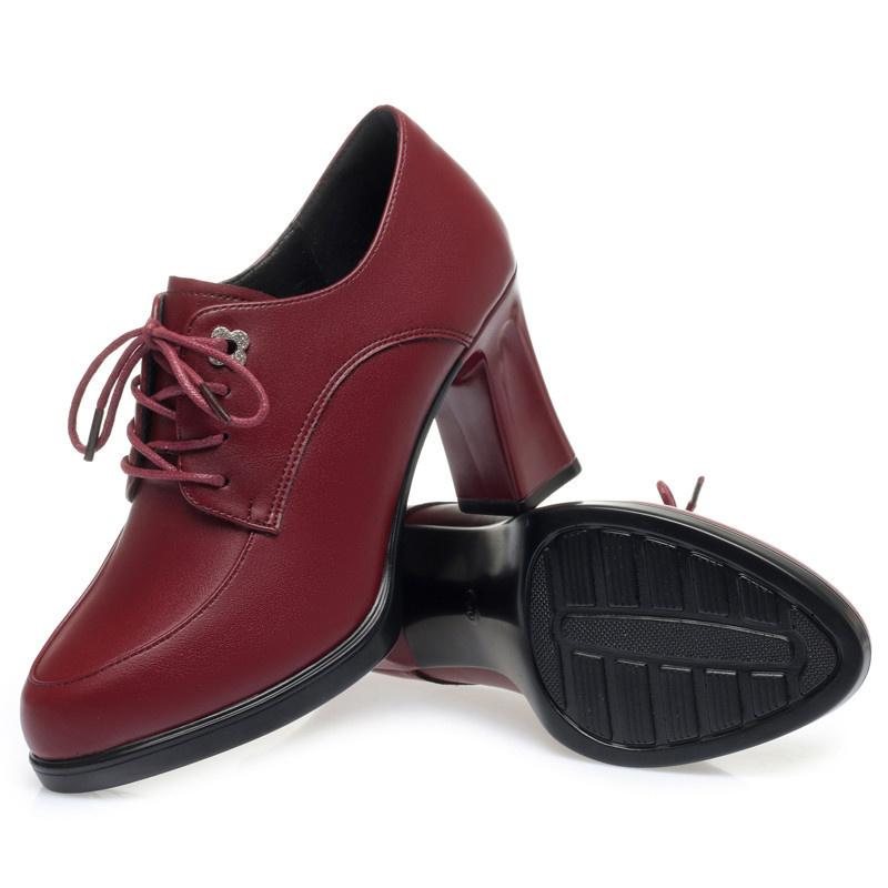 Fashion Spring Autumn Women's Pumps Fashion Deep Mouth Pumps Shoes Comfort Soft Leather Lace up Single Shoes Mother High Heels Shoes