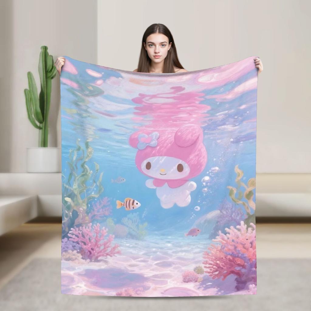 Kawaii My Melody Blanket Flannel Spring/Autumn Anime Multifunction Warm Throw Blanket for Sofa Car Rug Piece