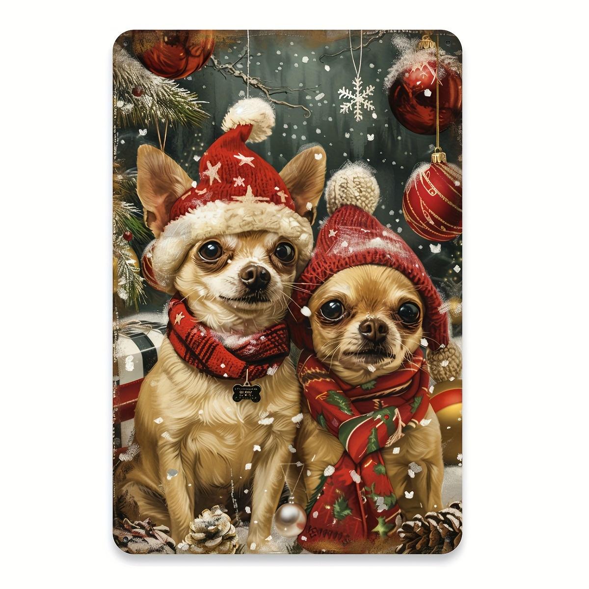 

Christmas Chihuahua Metal Tin Sign Iron Wall Art with Aluminum Foil Carving Festive Dog Decor for Home Gym Cafe Garage I 20x30cm（7.8x11.8inch）