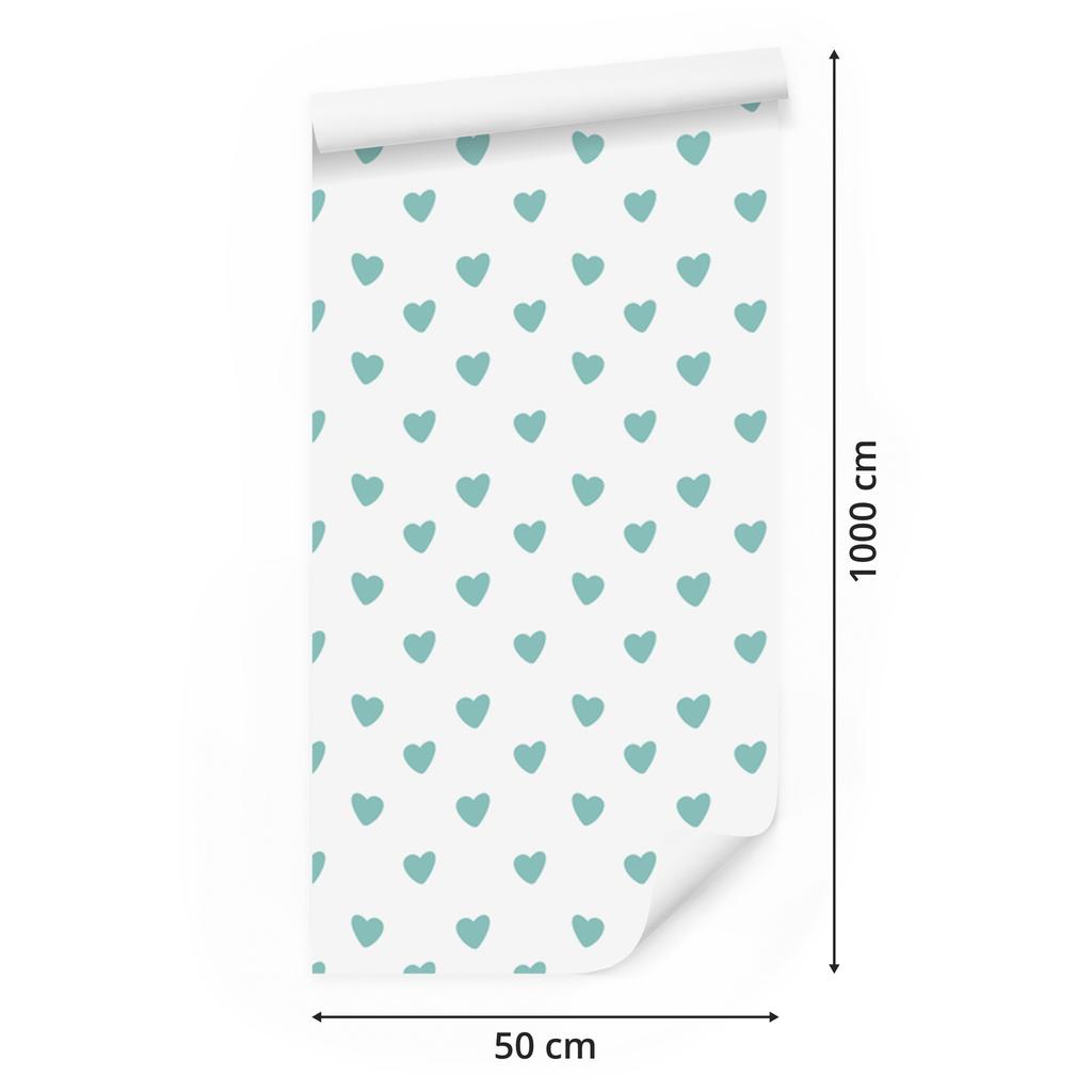 Heart Wallpaper White, Mint, Sea Green and Celadon 50x1000