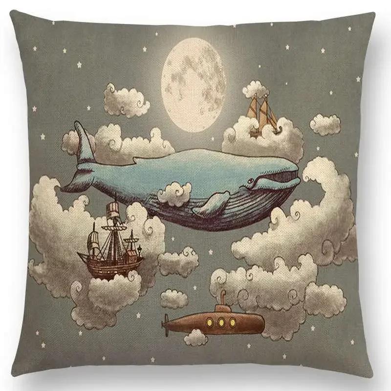 Newest Cute Little Ghost Sailboat Whale Ocean Deer Bear Diver Prints Cushion Cover Sofa Throw Pillow Case
