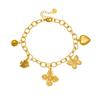Gold Multi Charm Paperclip Chain Bracelet with Heart Butterfly and Flower