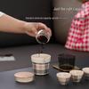 LV Grid Ceramic Travel Kung Fu Tea Set with Portable Bag - One Pot, Three Cups