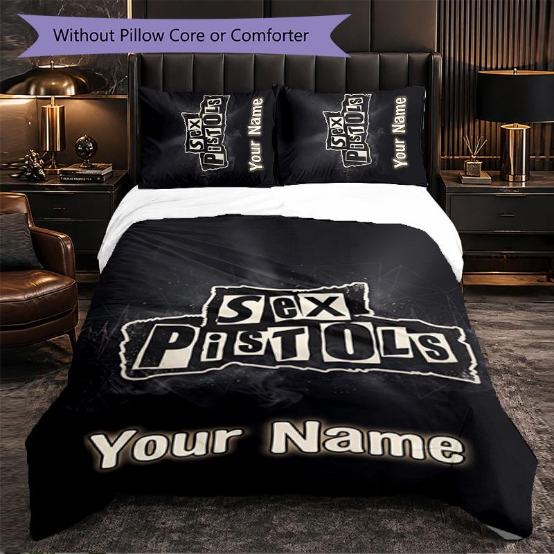 Sex Pistols Individuelles Namens-Text Bettwäscheset, 1 Bettbezug & 2 Kissenbezüge Personalisierte Schlafzimmer-Geschenk