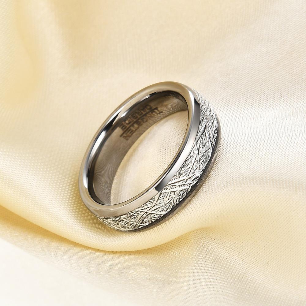 4mm 6mm Wide Frost Pattern Meteorite Wire Tungsten Steel Gold Sphere Ring