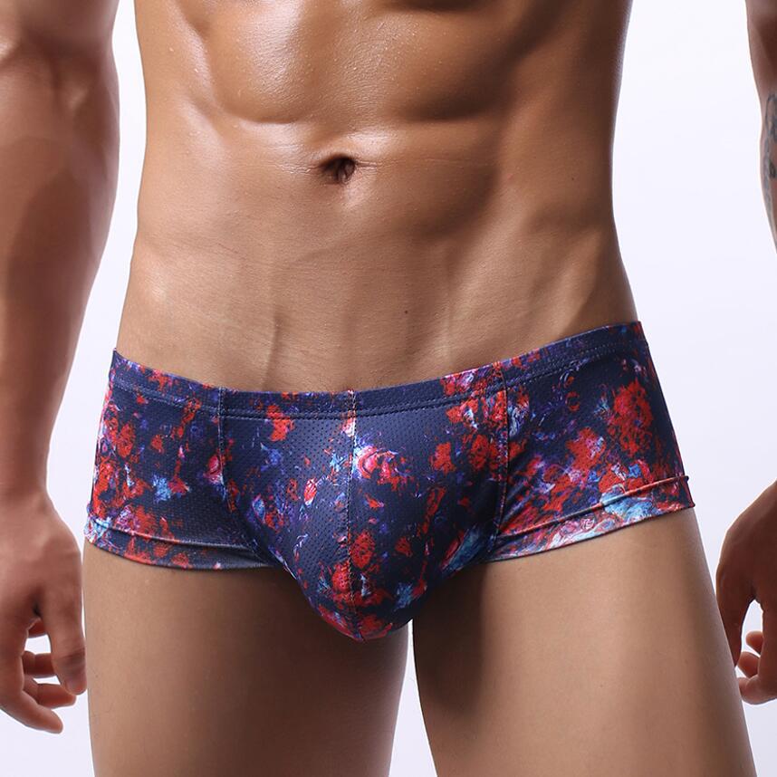 GAY Euro-Amerikanische Mid-Low Rise Herren Unterhose mit Kopf-Print, U-Konvexes Mesh, Atmungsaktiv & Feuchtigkeitstransportierend, Schweißabsorbierender Stil E085.