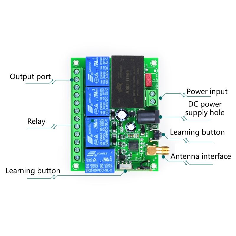 Wireless RF Remote DC12V 24V 220V 4 Annel L 433Mhz Remote Control for Garage Door  Transmitter & Receiver