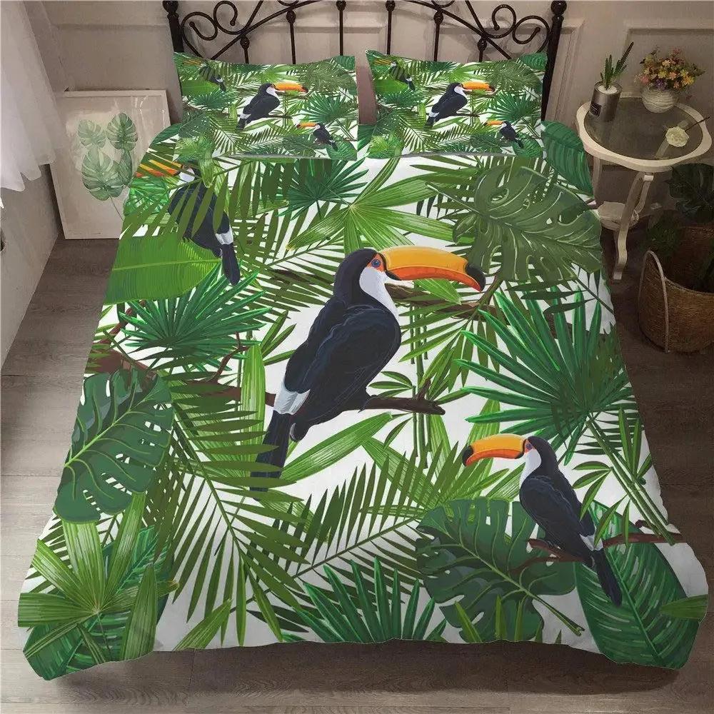 3D Toucan Duvet Cover Set Safari Animals Bedding Sets Tropical Jungle Birds Comforter Cover,Boys Girls Fresh Nature Quilt Cover