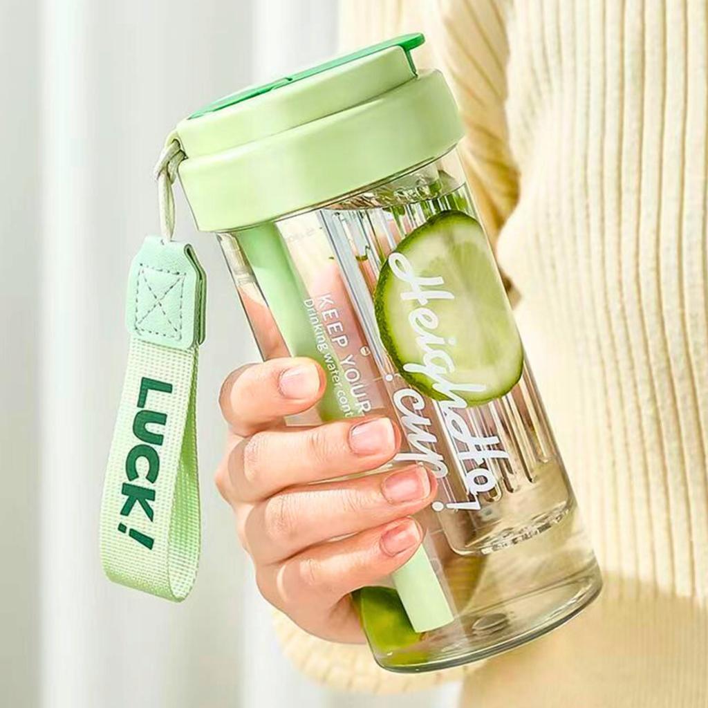 Water Bottle Drink With Straw Durable With Graduated Filter 600 Ml
