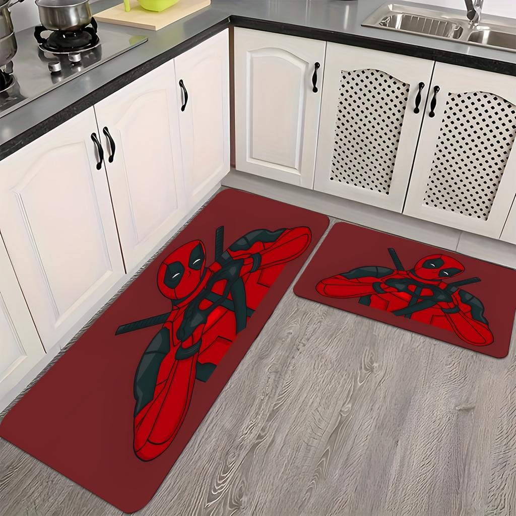 MARVEL Deadpool Themed Floor Mat Suitable for Kitchen, Hallway, Entryway Decor - Non-Slip Absorbent with Iconic Deadpool Hear
