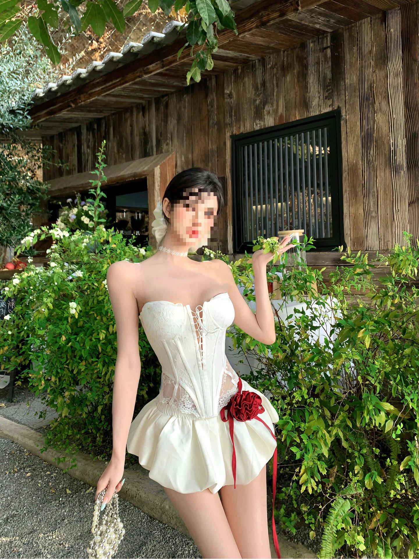 

Dust Deng Lace and Mesh Bodice White Skirt Medium