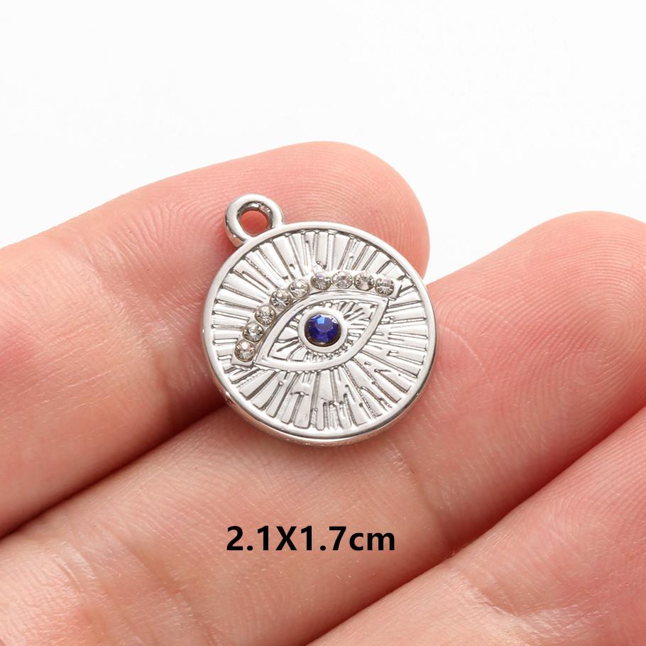 6pcs Evil Blue Eye Charm Dark Blue Heart Moon Eyes Pendant Rhinestone Stainless Steel Charm For Jewelry Making Necklace Keychain