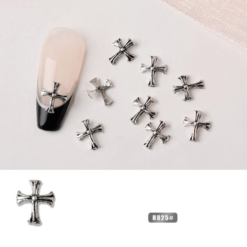 10Pcs-Cross Series 3D Nail Art Charms,Metal Punk-Chrome Hearts Nail Art Jewels Decals for Fingernail Toenail Decorations