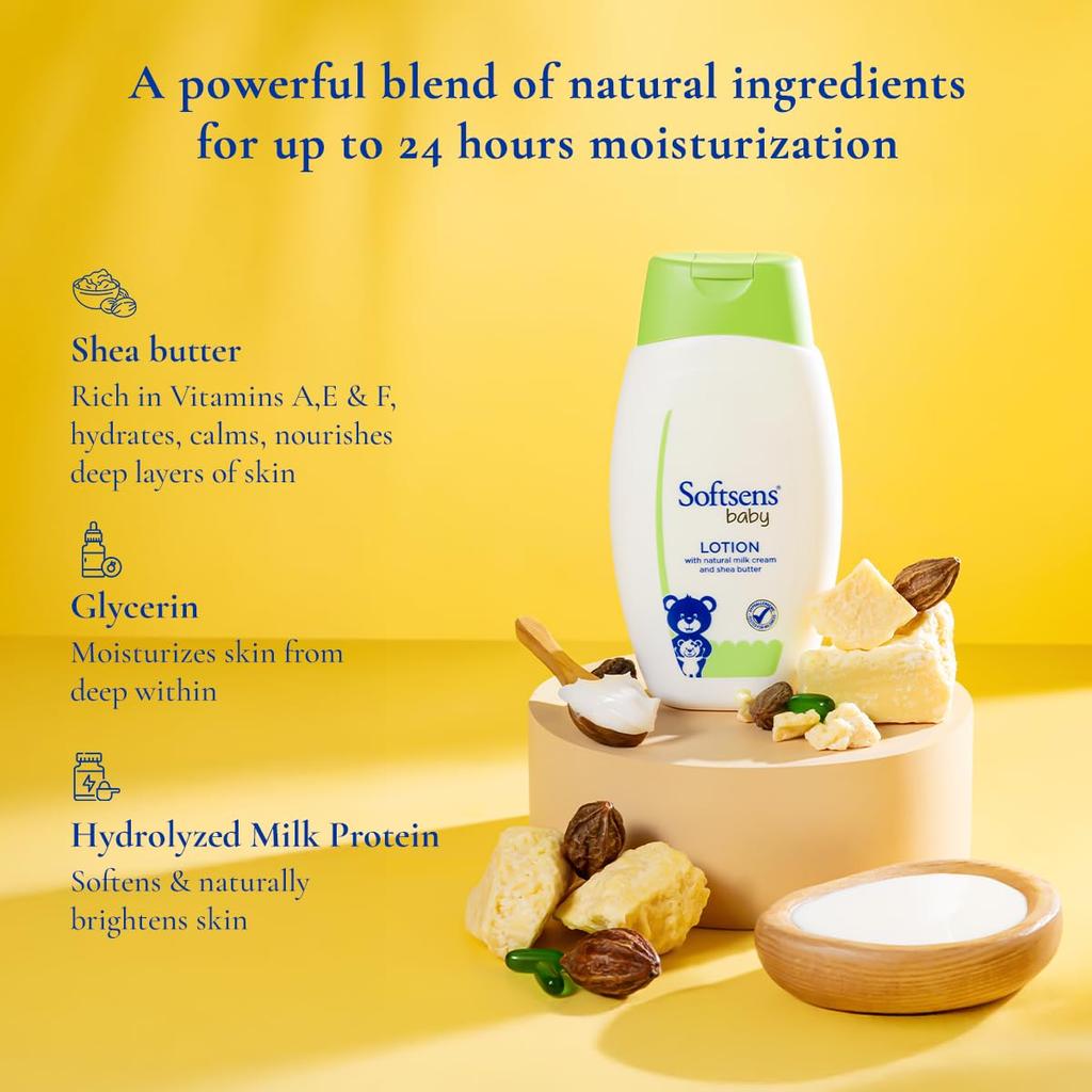 Softsens Baby Nourishing Lotion Milk Cream Shea Butter Gentle Daily Face Body Moisturizer Kids Sensitive Dry Skin 200ML