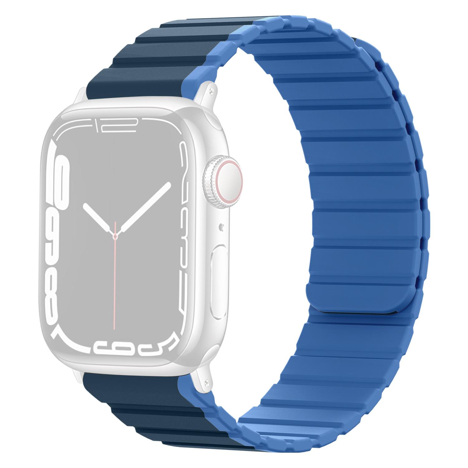 

Silicone Watch Band for Apple Watch Series 10 42mm/9 8 7 41mm/SE (2023) SE (2022) SE 6 5 4 40mm/3 2 1 38mm Dual Color Adjustable Magnetic Strap Dark Blue/Baby Blue