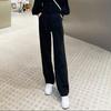 Autumn and Winter Temperament Fashion Suit for Women Petite Design Puff Sleeve Chiffon Shirt Casual High Waist Wide Leg Pants Two Piece Set