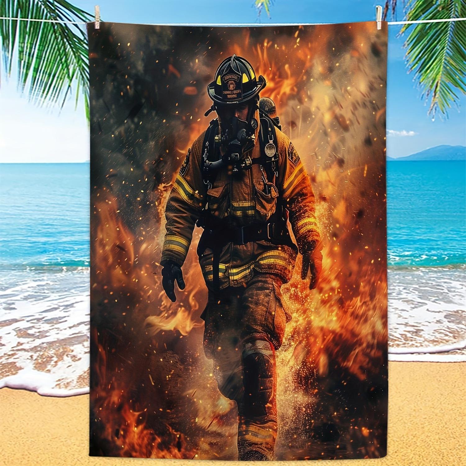 

Handsome Firefighter Pattern Beach Towel Microfiber Quick Dry Sand Free Bath Towel for Summer Swimming Pool Travel Shower W30*H60(CM)
