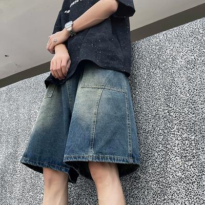 Summer Thin Denim Shorts Men's Straight Washed Casual Outer Wear Youth Trend Five-point Pants