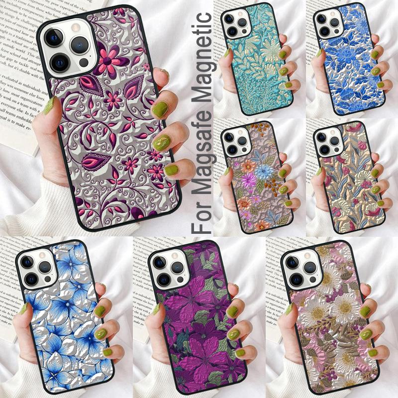 Flower Relief Soft Phone Case for iPhone 17 Air 16e Pro max 15 Pro 13 14 Plus 11 12 MagSafe Magnetic Coque