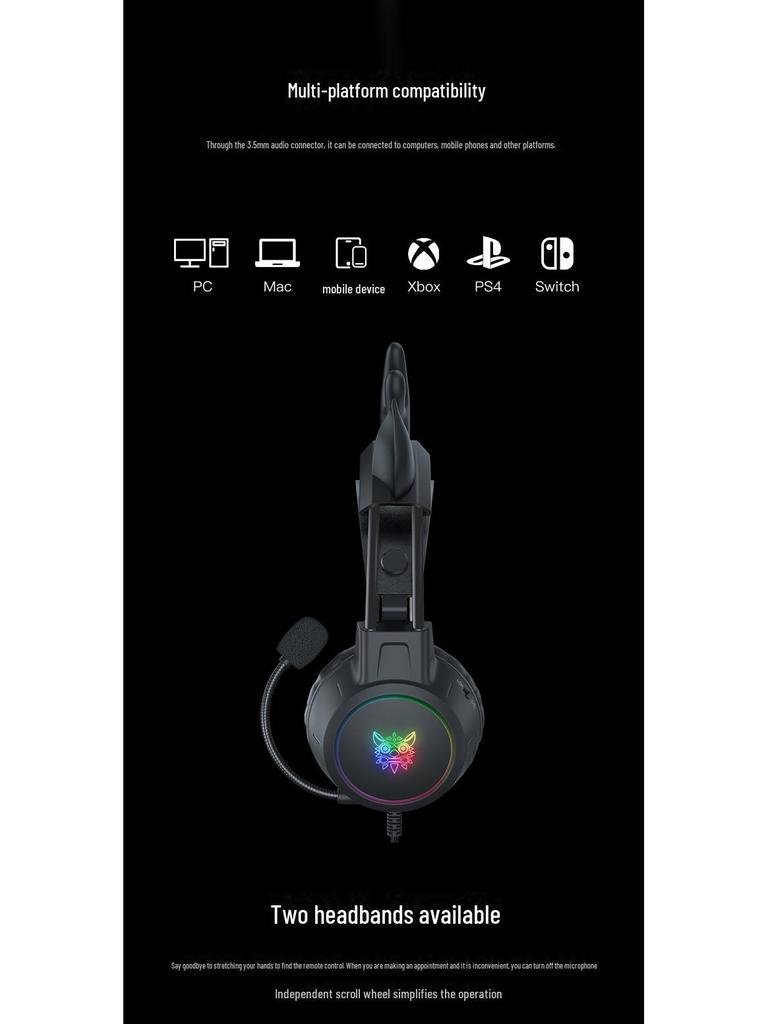 Słuchawki gamingowe X15Pro: Redukcja szumów, Świecąca opaska na głowę, Urocze kocie uszy dla e-sportu.