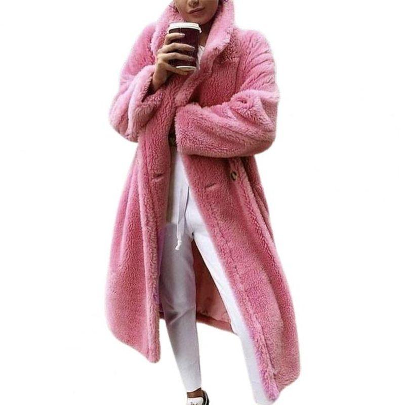 

Lapel Brewed Jacket for Women Solid Color Lapel Breasted Outwear Pure Color Pink 3XL