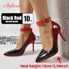 Aphixta New Crystals Belt Buckle Gradient Pumps Women Shoes Patent Leather Red Super High 10cm Stiletto Heels  Pointed ToeBig 50