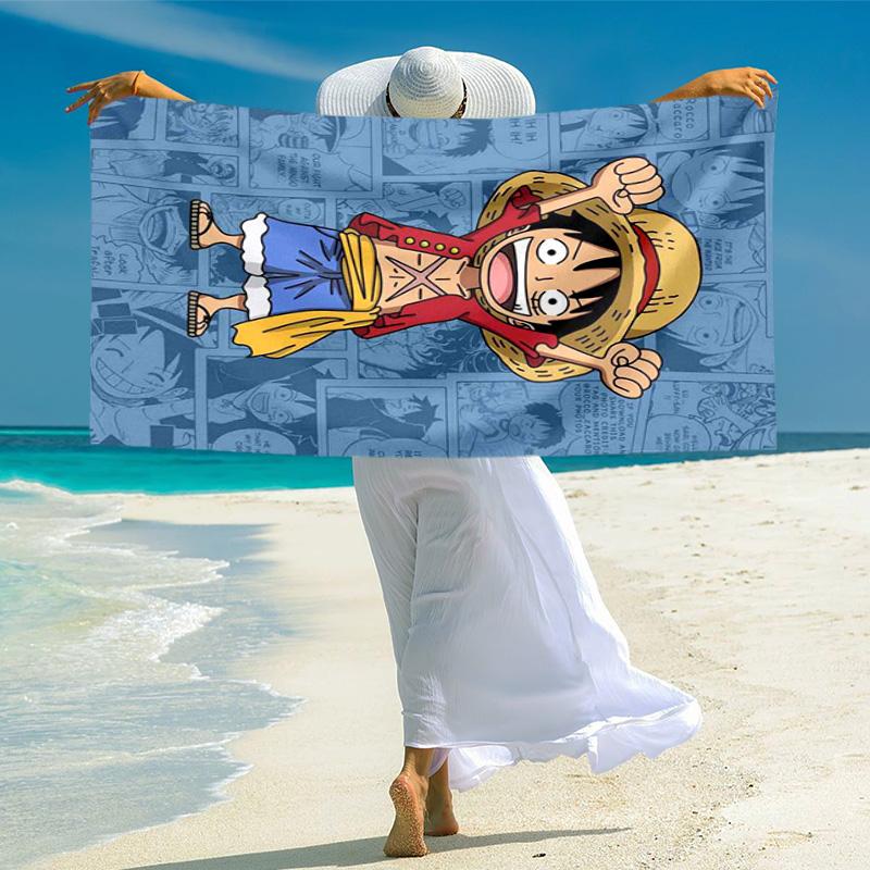 Elemento giapponese classico cartone animato ONE PIECE Monkey D. Asciugamano da spiaggia Luffy campeggio all'aperto vacanza nuoto asciugamano da spiaggia esterno assorbente asciugamano da bagno Y21