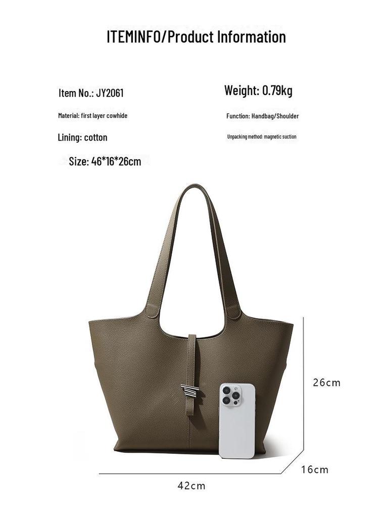 2024 Genuine Leather Women's Large Capacity Tote & Shoulder Handbag for Work - Cowhide, Autumn Collection