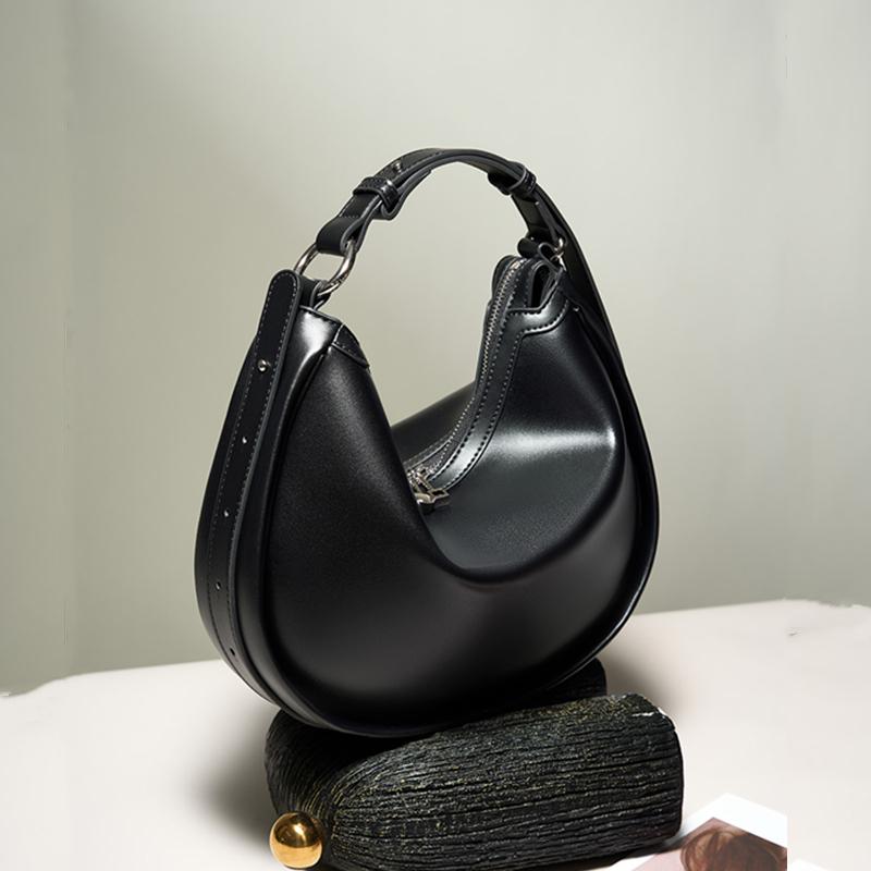 Genuine Leather Half Moon Underarm Shoulder Bags For Women  Trend Designer Hobo Crossbody Bags Tote Ladies Handbags